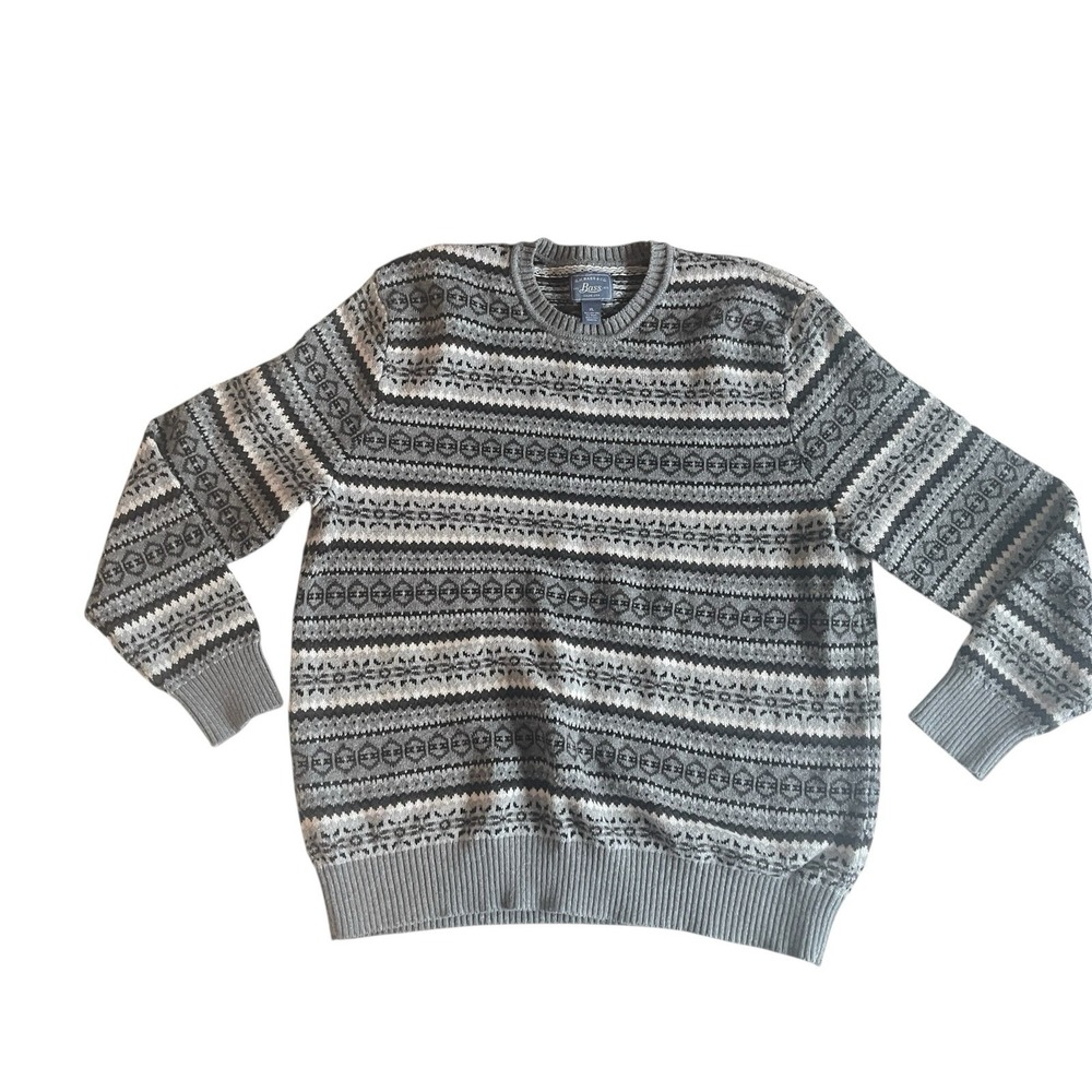 G.H.‎ Bass Men's Size XL Crewneck Sweater Gray Geometric Ski Winter Cotton Wool
